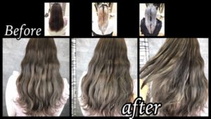 大阪豊中でハイトーンのミルクティーベージュにする為のブリーチオンカラー【くるみさん】の髪