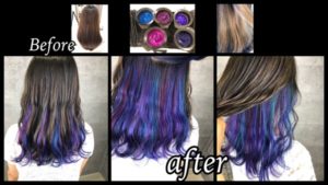 豊中でユニコーンインナーカラーがお洒落で可愛い人気の染め方プロセス【すずねさん】の髪