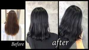 大阪豊中で透明感のある濃厚な黒髪グレーバイオレットがお洒落で可愛い!【ももこさん】の髪