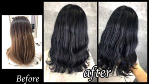 大阪豊中でお洒落な黒髪のグレーブラックで透明感のあるお洒落カラー【まほさん】の髪