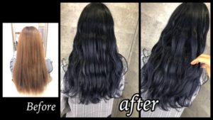 大阪豊中で濃厚なネイビーアッシュでお洒落すぎるデニムカラーが人気【くるみさん】の髪