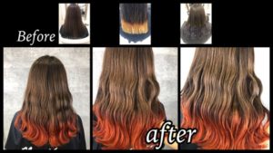 大阪豊中で裾カラーオレンジが可愛いお洒落なデザインカラーが人気！【ゆりえさん】の髪