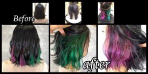 大阪豊中でターコイズグリーンとピンクのインナーカラーがお洒落すぎた！【いくみさん】の髪