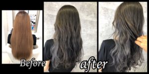 大阪豊中でブリーチベースから染める濃厚なグレーラベンダーが透明感抜群すぎて綺麗!【はるかさん】の髪