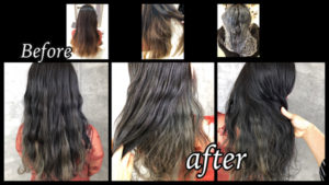 大阪豊中でサワーグリーンのインナーカラーとネイビーグレージュがお洒落すぎる外国人風カラー【りえこさん】の髪