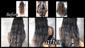 大阪豊中でハイライトを入れたシルバーグラデーションがお洒落な外国人風カラー【ちかさん】の髪