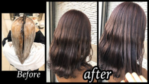 大阪豊中で退色が綺麗なベージュになるピンクグレーをブリーチオンカラーで再現！【かえでさん】の髪