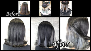 大阪豊中でホワイトインナーカラーと濃厚グレーのお洒落なデザインカラー【ももかさん】の髪