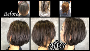 大阪豊中で白髪を染めながら後にハイライトを入れて段階的に外国人風カラーを再現していく【ともこさん】