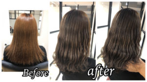 大阪豊中でブリーチベースからのミルクグレーで透明感抜群な外国人風カラーがお洒落！【かえでさん】の髪