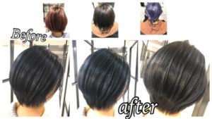 大阪豊中でダブルカラーで再現する赤味抹殺濃厚ネイビーグレーで退色も綺麗【さきさん】の髪