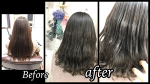 大阪豊中で赤味抹殺カーキアッシュグレーで透明感抜群カラー【りこさん】の髪