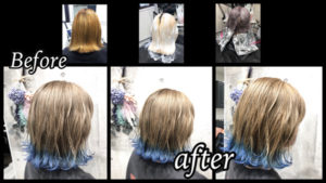 大阪豊中でホワイトカラーに裾カラーブルーがお洒落すぎるブリーチカラーが可愛い！【あんなさん】の髪