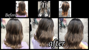 大阪豊中でバレイヤージュ風なお洒落なミルクグレージュで外国人風カラー【さやさん】の髪