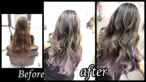 大阪豊中でバレイヤージュとインナーカラーを組み合わせたホワイトグレージュのお洒落外国人風カラー【ちかさん】の髪