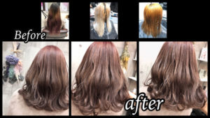 大阪豊中でハイブリーチからのミルクピンクカラーでお洒落な透明感カラー【くるみさん】の髪