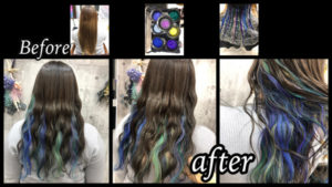 大阪豊中でインナーカラーユニコーンがお洒落なデザインカラーが人気【はるかさん】の髪