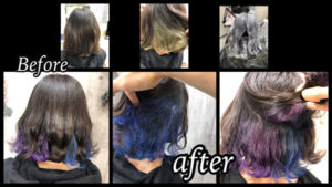 大阪豊中でバイオレットとネイビーのインナーカラーがお洒落すぎる！！【いくみさん】の髪