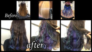 大阪豊中でミルクティーカラーとインナーカラーラベンダーとブルーがお洒落【まきさん】の髪