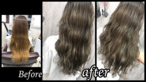 大阪豊中で赤味を抑えた透明感ミルクモノトーンでお洒落な外国人風カラー【はるかさん】の髪