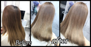 大阪豊中でブリーチオンカラーで作るハイトーンのミルクティーベージュがお洒落!【ゆきこさん】の髪