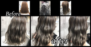 大阪豊中でハイライトバレイヤージュで作るミルクグレージュの外国人風カラーがお洒落すぎた！