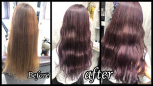 大阪豊中で白髪を染めながら透明感のあるラベンダーピンク外国人風カラー【ようこさん】の髪