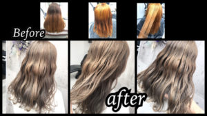 大阪豊中カラトリでブリーチ2回のハイトーンミルクティーのお洒落な外国人風カラー【まいさん】の髪