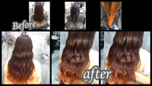 大阪豊中カラトリでオレンジカラーの裾カラーでお洒落なデザインカラーが楽しい！【あけみさん】の髪