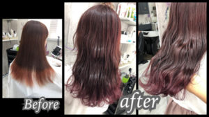 大阪豊中カラトリで濃厚なベリーピンクのお洒落なゆめかわいいヘアカラー【みおさん】の髪