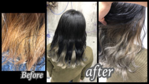 大阪豊中カラトリでインナーカラーホワイトで白系カラーのデザインカラー【なおみさん】の髪