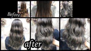 大阪豊中カラトリで白髪を染めながら赤味のない透明感のあるスモークグレージュでお洒落な外国人風カラー【えみこさん】の髪