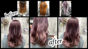 大阪豊中カラトリで白髪も染まるブリーチからの透明感ピンクラベンダーが綺麗【ようこさん】の髪