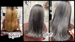 大阪豊中カラトリでハイトーンからのミルクシルバーで透明感最高な外国人風カラー【かなさん】の髪