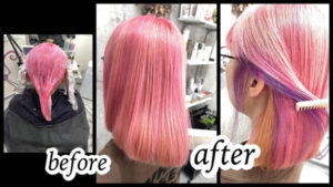 大阪豊中カラトリで淡いピンクとインナーカラーでお洒落デザインカラー【みさとさん】の髪