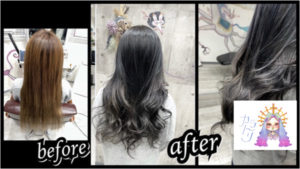 大阪豊中カラトリで白髪を染めながらシルバーグラデーションカラーがお洒落外国人風カラー【かおりさん】の髪