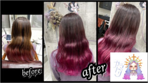 大阪豊中カラトリで鮮やかなピンクのグラデーションカラーがお洒落【みずほさん】の髪