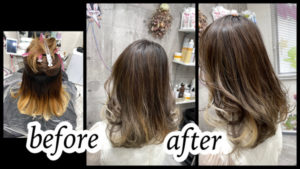 大阪豊中カラトリでバレイヤージュとインナーカラーの外国人風カラーは積み重ねが大切【みきさん】の髪