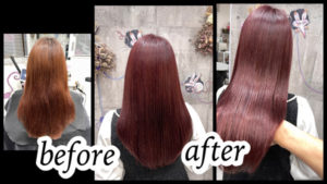 大阪豊中カラトリでブリーチなしでピンクカラーを積み重ねて段階的に色味を出していくプロセス