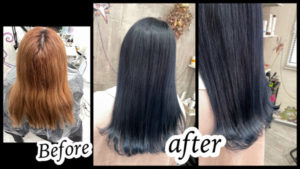 大阪豊中カラトリでブリーチベースに濃厚ブルーラベンダーでお洒落カラー【かなさん】の髪