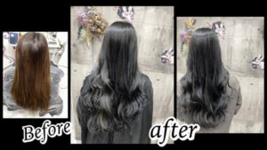 豊中で白髪も染めれる外国人風カラー濃厚なブルーアッシュが綺麗!【さちこさん】の髪