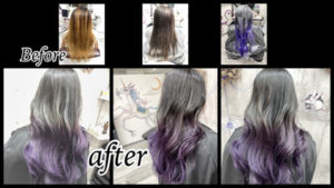 豊中でラベンダーグレーのグラデーションカラーをダブルカラーで再現【ひろよさん】の髪