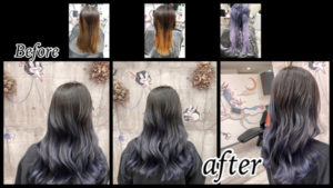 豊中でブルーラベンダーのグラデーションカラーでお洒落なデザインカラー【さやさん】の髪