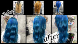 ハイブリーチの土台に鮮やかなブルーをカラートリートメントで再現したお洒落カラー【しおんさん】の髪