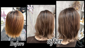 大阪豊中市で白髪を染めながら明るいミルクティーグレージュは積み重ねて再現しよう！【まことさん】の髪