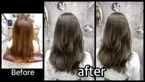 豊中市カラトリで赤み抹殺カーキグレージュの濃厚透明感カラーがお洒落【かなさん】の髪