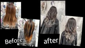 豊中市カラトリでバレイヤージュを白髪を染めながら再現した外国人風カラーがお洒落！【さなえさん】の髪