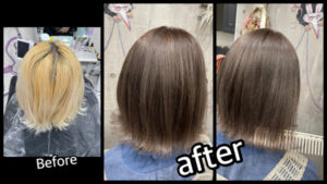 豊中でスーパーハイトーンからのダブルカラーでショコラベージュを再現【こはるさん】の髪