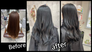 豊中市カラトリで赤み抹殺アッシュグレーで退色も綺麗な外国人風カラー