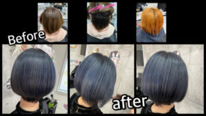 豊中市カラトリでブリーチしてからの濃厚ブルーラベンダーでシルバーカラーを目指す!【ふわりさん】の髪